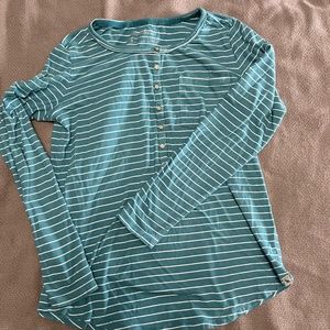 Eddie Bauer long sleeve blue with white striped shirt size small
